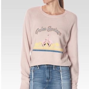 PAGE Size S distressed palm spring graphic pale pink sweatshirt